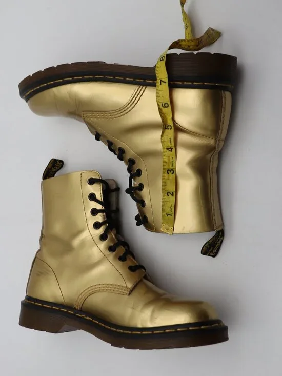 Doc Dr. Martens Pascal Combat Boots Women's Size 9 Metallic Gold Leather - Picture 6 of 12